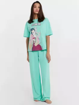 Пижама женская мятная с принтом