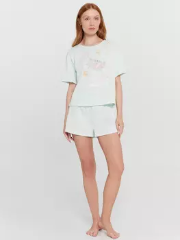 Пижама женская мятная с принтом и надписью