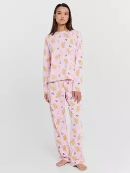 Пижама женская розовая с новогодним принтом