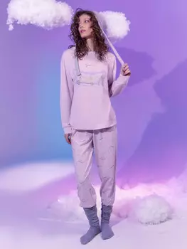 Пижама женская розовая с принтом