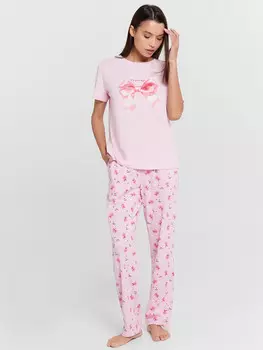 Пижама женская розовая с принтом