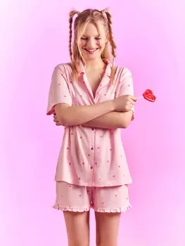 Пижама женская розовая с принтом