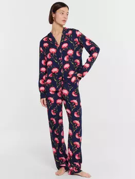 Пижама женская синяя с цветочным принтом