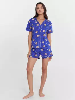 Пижама женская синяя с принтом