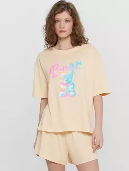 Пижама женская желкая с принтом и надписью