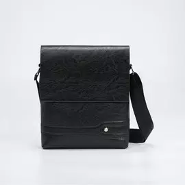 Планшет мужской, отдел на молнии, наружный карман, длинный ремень, цвет чёрный