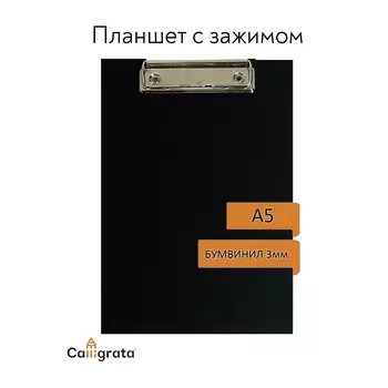 Планшет с зажимом а5, 245 х 175 х 3 мм, покрыт высококачественным бумвинилом, цвет черный (клипборд)