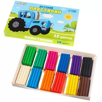 Пластилин 12 цветов 180 г, синий трактор