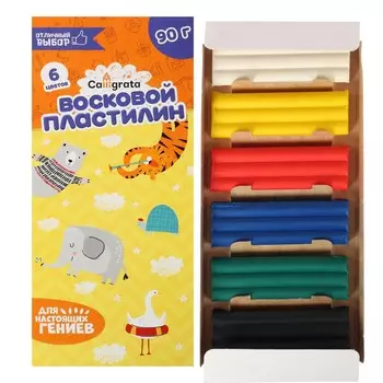 Пластилин мягкий (восковой) calligrata, 6 цветов, 90 г