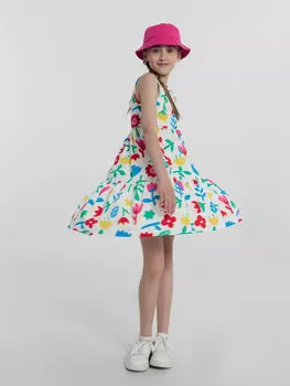 Платье для девочек белое с акварельным рисунком