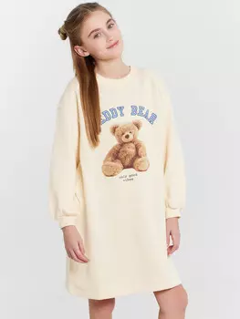 Платье для девочек бежевое с принтом