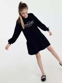 Платье для девочек черное с печатью