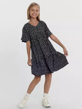 Платье для девочек черное в мелкий цветочек
