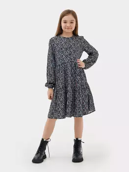 Платье для девочек черное в разноцветные цветочки