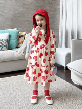 Платье для девочек кремовое с принтом