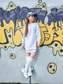 Платье для девочек серое с надписью