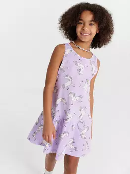Платье для девочек сиреневое с принтом