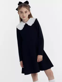 Платье для девочек в черном цвете с белым воротничком