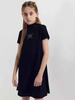 Платье для девочек в черном цвете с печатью