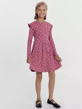 Платье для девочек в розовом оттенке с белыми сердечками