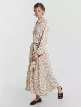 Платье рубашка женское бежевое с ботаническим принтом