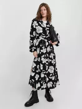 Платье рубашка женское черное с цветочным принтом