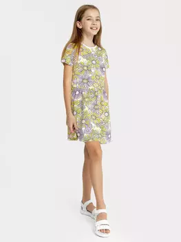 Платье в белом цвете с рисунком цветов для девочек