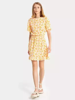 Платье женское белое с оранжевыми цветами