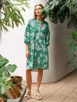 Платье женское зеленое с птицами