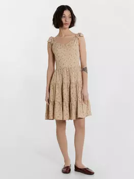 Платье женское бежевое с цветочным принтом