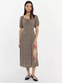 Платье женское бежевое с леопардовым принтом