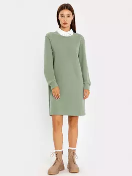 Платье женское c белым воротничком в зеленом оттенке