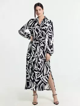 Платье женское черное с белыми веточками из вискозы