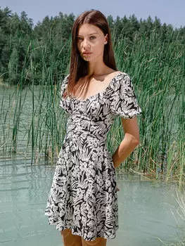 Платье женское черное с цветочками