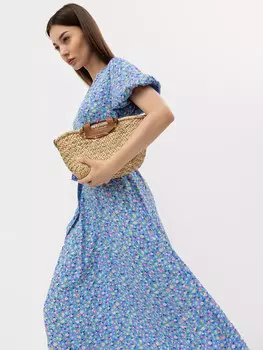 Платье женское миди из вискозы в синем оттенке с цветочным принтом