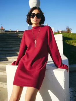 Платье женское мини в вишнево-красном цвете