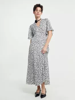 Платье женское молочное в черные пятнышки из вискозы