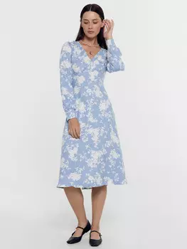 Платье женское пыльно-голубое в цветочек