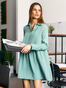 Платье женское с длинными рукавами в зеленом цвете