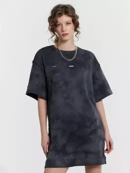 Платье женское серое с эффектом фаст-дай и надписью