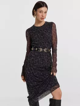 Платье женское серое с леопардовым принтом