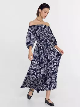 Платье женское темно-синее с фруктами