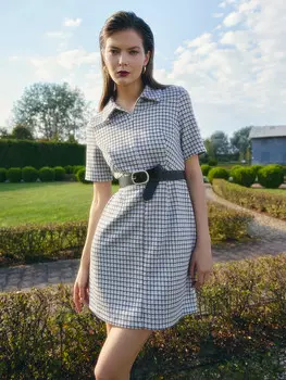 Платье женское в бордово-синюю лапку