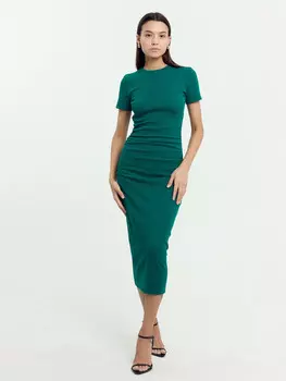 Платье женское в рубчик темно-изумрудное
