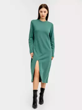 Платье женское в темном пыльно-изумрудном цвете