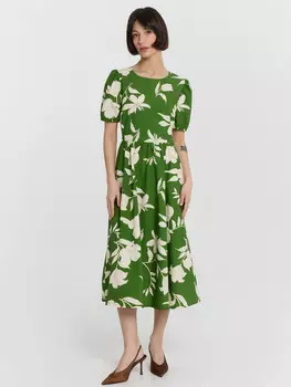 Платье женское зеленое с цветочным принтом