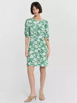 Платье женское зеленое с цветочным принтом