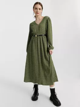 Платье женское зеленое в горошек