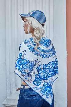 Платок "Гжель", 90*90