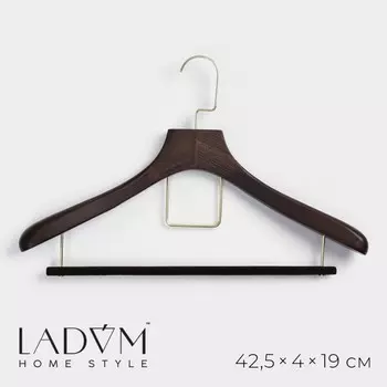 Плечики - вешалка для костюмов ladоm brown gold, 42.5419 см, перекладина вельвет, широкие плечики, дерево бук